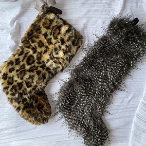 TWO Christmas Stockings Leopard & Fur Stocking